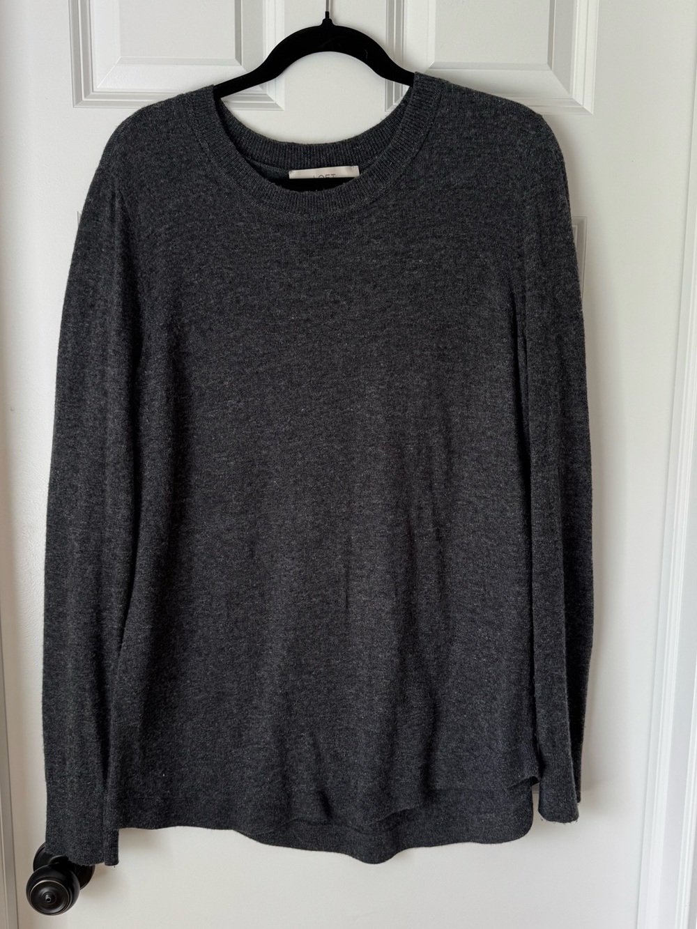 Loft Long Sleeve Tunic Length Crew Neck Sweater - Gray - Large